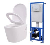 vidaXL Inodoro Colgante Pared Cisterna Oculta Cerámica Retrete Váter WC Color Blanco, Negro, y mas