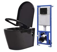 vidaXL Inodoro de pared con cisterna oculta cerámica negro