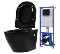 vidaXL Inodoro de pared con cisterna oculta cerámica negro