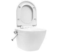 vidaXL Inodoro de pared sin bordes con función de bidé cerámica blanco
