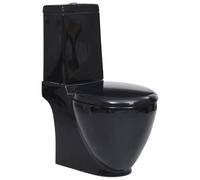 vidaXL Inodoro de suelo cuadrado de cerámica con cisterna, tapa y asiento Negro
