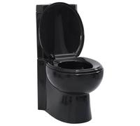 vidaXL Inodoro WC Cierre Suave Doble Cisterna Cerámica Negro