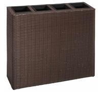 vidaXL Jardinera Arriate rectangular, cuatro macetas, ratán sintético, marrón