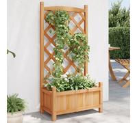 vidaXL Jardinera con Enrejado, Macetero para Plantas Trepadoras, Maceta para Flores, Arriate para Jardín Balcón, Madera Maciza de Abeto Marrón