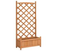 vidaXL Jardinera con enrejado, macetero para plantas trepadoras, madera maciza de abeto, marrón