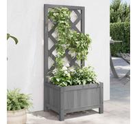 vidaXL Jardinera con enrejado gris 40x30x90 cm madera maciza de abeto