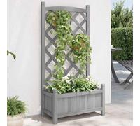 vidaXL Jardinera con enrejado - Macetero para plantas trepadoras, madera maciza de abeto gris