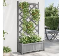 vidaXL Jardinera con enrejado madera maciza de abeto gris