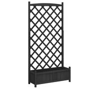 vidaXL Jardinera con enrejado — Macetero para plantas trepadoras, madera maciza de abeto, negro