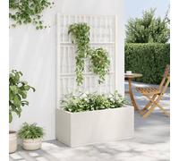 vidaXL Jardinera con enrejado 80x36x140 cm PP blanca – Macetero para jardín y balcón