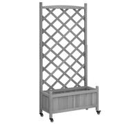 vidaXL Jardinera con Enrejado y Ruedas, Macetero para Plantas, Maceta para Flores, Arriate para Jardín Balcón, Madera Maciza de Abeto Gris