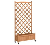 vidaXL Jardinera con Enrejado y Ruedas, Macetero para Plantas, Maceta para Flores, Arriate para Jardín Balcón, Madera Maciza de Abeto Marrón