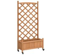 vidaXL Jardinera con Enrejado y Ruedas, Macetero para Plantas, Maceta para Flores, Arriate para Jardín Balcón, Madera Maciza de Abeto Marrón