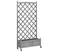 vidaXL Jardinera con Enrejado y Ruedas, Macetero para Plantas, Maceta para Flores, Arriate para Jardín Balcón, Madera Maciza de Abeto Gris