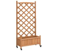 vidaXL Jardinera con Enrejado y Ruedas, Macetero para Plantas, Maceta para Flores, Arriate para Jardín Balcón, Madera Maciza de Abeto Marrón