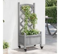 vidaXL Jardinera con enrejado y ruedas madera maciza de abeto gris