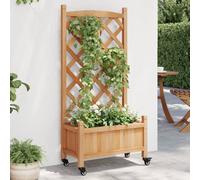 vidaXL Jardinera con enrejado y ruedas madera maciza de abeto marrón