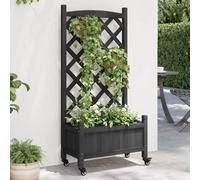 vidaXL Jardinera con enrejado y ruedas madera maciza de abeto negro