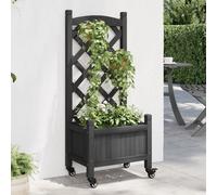 vidaXL Jardinera con enrejado y ruedas madera maciza de abeto negro