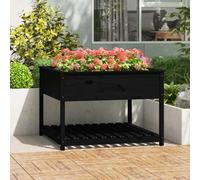 vidaXL Jardinera con estante madera maciza pino negro 111,5x111,5x81cm