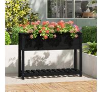 vidaXL Jardinera con estante madera maciza pino negro 111,5x34,5x81 cm