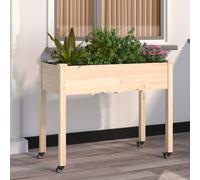 vidaXL Jardinera con forro y ruedas Madera de abeto gris 118x59x80 cm