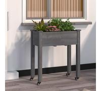 vidaXL Jardinera con forro y ruedas, madera de abeto gris, 71x37x80 cm