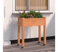 vidaXL Jardinera con forro y ruedas madera de abeto marrón 71x37x80 cm