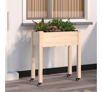 vidaXL Jardinera con forro y ruedas madera maciza de abeto 71x37x80 cm