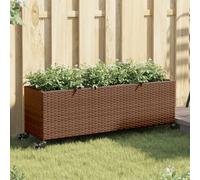 vidaXL Jardinera con ruedas y 3 maceteros ratán PE marrón 107x32x38 cm