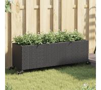 vidaXL Jardinera con ruedas y 3 maceteros ratán PE negro 107x32x38 cm