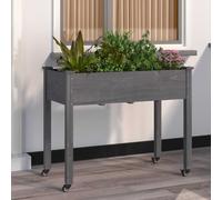 vidaXL Jardinera con ruedas y forro madera de abeto gris 118x59x80 cm