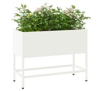 vidaXL Jardinera Elevada Blanco 60 x 26 x 48 cm Acero, Soporte de Plantas Duradero para jardín y terraza, Decorativo, Ideal para Espacios Verdes al Aire Libre