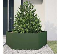 vidaXL Jardinera hexagonal de acero verde oliva 138x120x45 cm
