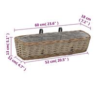 vidaXL Jardinera para balcón con forro de PE 2 unidades mimbre 60 cm Marrón 60 x 18 x 13 cm