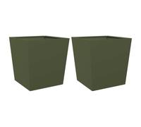 vidaXL Jardineras 2 uds Acero Verde Oliva 50x50x50 cm