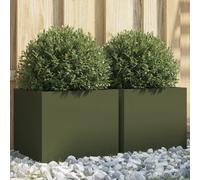 vidaXL Jardineras 2 unidades acero verde oliva 32x30x29 cm