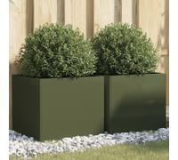 vidaXL Jardineras 2 unidades acero verde oliva 42x40x39 cm