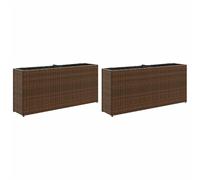 vidaXL Jardineras con 2 maceteros 2 uds ratán PE marrón 90x20x40 cm