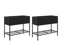 vidaXL Jardineras con estante 2 uds ratán sintético 90x40x75 cm en color Marrón/Gris/Negro | práctico organizador multiusos diseño compacto funcional