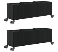 vidaXL Jardineras con ruedas 2 uds ratán sintético 107x32x38 cm en color Gris/Negro