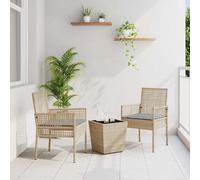 Conjunto de bistro de jardín de 3 piezas vidaXL con cojines Beige de polirratán