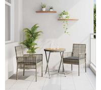 vidaXL Set de Bistro de Jardín de 3 Piezas con Cojines Gris de Poliratán