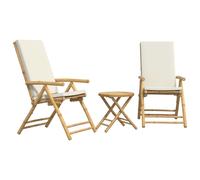 vidaXL Juego bistró plegable con cojines 3 pzas bambú blanco crema