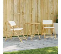 vidaXL Juego bistró plegable de bambú 3 pzas con cojines en color Gris oscuro/Blanco crema | acolchados duraderos para sofás de jardín terraza exterior