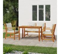 vidaXL Juego comedor de jardín 4 pzas con cojines madera maciza acacia