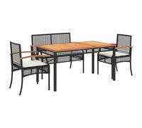vidaXL Juego comedor jardín 4 piezas con cojines ratán sintético negro