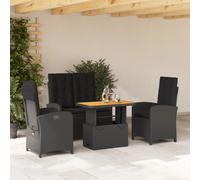 vidaXL Juego comedor jardín 4 piezas con cojines ratán sintético negro
