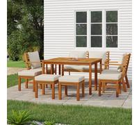 vidaXL Juego comedor jardín con cojines 9 piezas madera maciza acacia