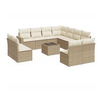 vidaXL Juego de 12 piezas de sofá de jardín con cojines, color beige, de ratán sintético